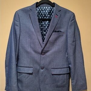 Blue Sport Coat with Notched Lapel and Textured Fabric